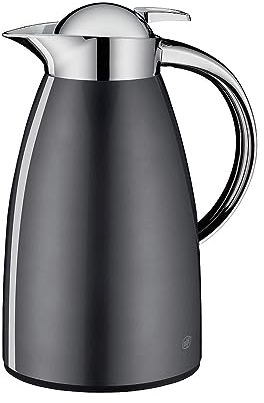 alfi Teekanne Signo, Thermoskanne Metall grau 1L, mit alfiDur Glaseinsatz, 1421.268.100, Isolierkanne hält 12 Stunden heiß, ideal für Tee oder als Kaffeekanne, Kanne für 8 Tassen, Slate Polished