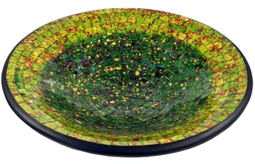 Guru-Shop Coupe Ronde en Mosaïque, Sous-verre, bol Décoratif, Coupe à Fruits en Céramique et Verre Faite Main - Motif 9, Vert, Taille : Moyen (Ø 37 cm), Des Bols