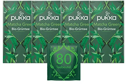Pukka Supreme Matcha Green Bio Grüntee Teebeutel 4er Pack 80 Stk | Für einen milden Genuss, vollmundiger, authentischer Geschmack, belebende Wirkung, von Natur aus koffeinhaltig