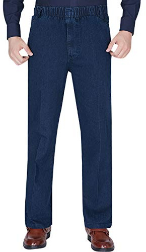 Youlee Hombres Cintura elástica Pantalones Rectos Jeans Deep Blue XXL