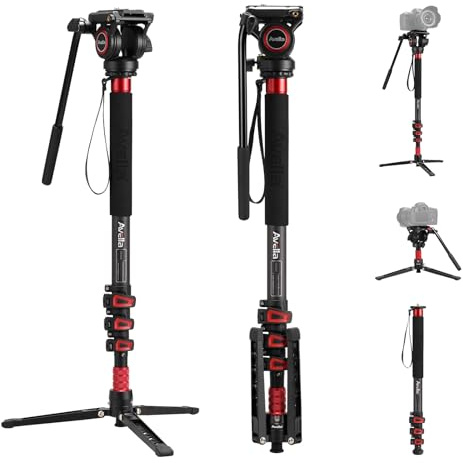 Avella CD324 Carbon Fiber Video Monopod Kit, with Fluid Head and Removable feet, 71 Inch Max Load 13.2 LB for Canon Nikon Sony Olympus Panasonic DSLR Camera