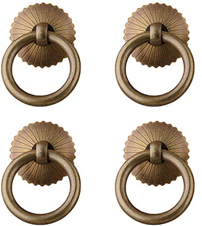 Tiazza 4 Stück chinesischer Stil Antik Messing Ring Ziehgriff Küche Schrank Schrank Schublade Möbel Hardware Retro Stil klein Pull Ring (Antik Bronze)