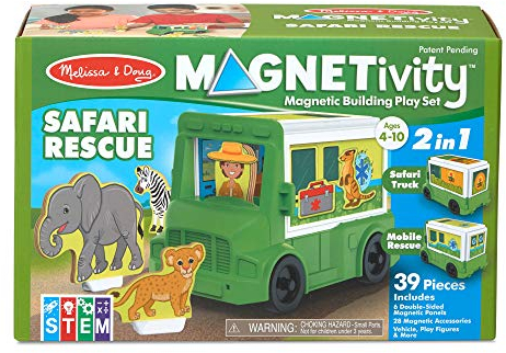 Melissa & Doug Magnetivity Magnetic Building Play Set - Safari Rescue Truck Vehicle (6 Panels, 28 Accessory Magnets)