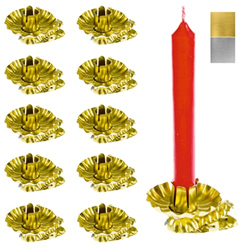 hdg 10er Set Baumkerzenhalter für Weihnachtsbaum - Kerzenhalter Gold in Zapfenform mit Clip - Made in Germany