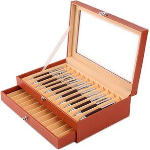 Maestrorelojero - Vetrinetta da collezionismo per 24 penne stilografiche (arancione)