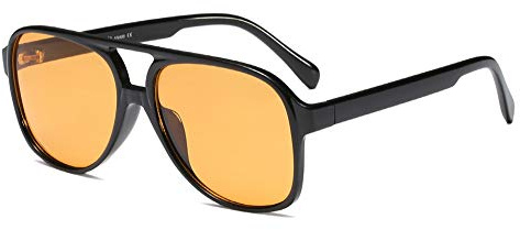 Freckles Mark Vintage Retro 70s Sunglasses for Women Men Classic Large Square Aviator Trendy Glasses (Tinted Yellow, Millimeters, 60)