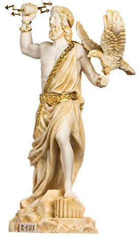 BeautifulGreekStatues Zeus griechischer Gott Jupiter Thunder Statue Figur Gold Alabaster 34cm