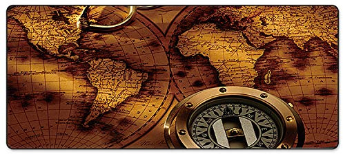 FORRICA XXL Mauspad 900×400 mm – Großes Mousepad mit Vintage Weltkarte, rutschfest, Fransenfreie Ränder, Schreibtischunterlage für Büro & Gaming