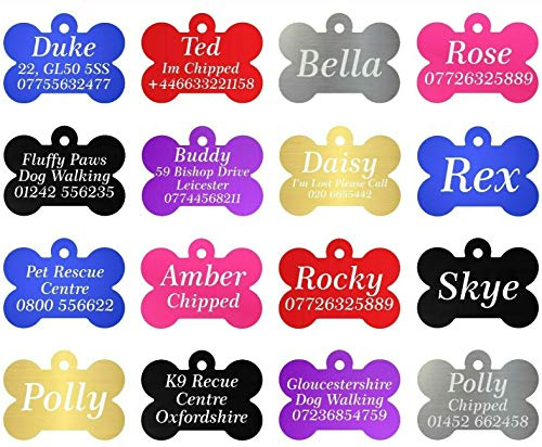 LARRYROO Quality Engraved Bone Shaped Dog Tag, Pet ID Tags for Collar (Blue)