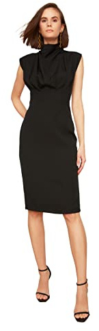 TRENDYOL Robe Droite à Manches midi pour Femme - Robe de Jour et de Nuit - Robe Mince, Noir, 42