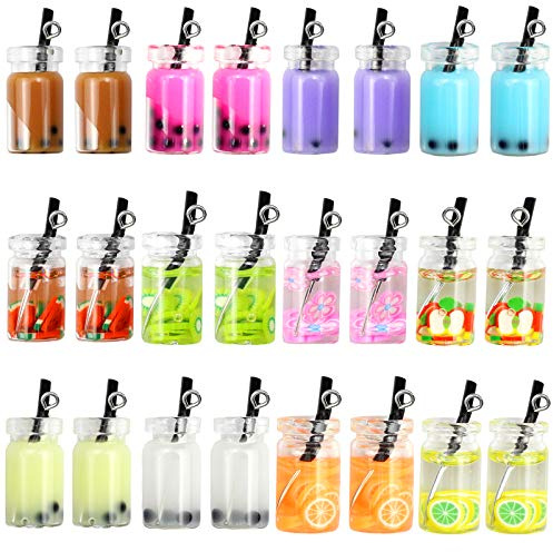 Hocadrv Baven 24 Stück Milch Tee Charms Anhänger Harz Handwerk Charms Bubble Tea Boba Tea Anhänger Niedliches Dekoratives Zubehör für DIY Ohrringe Halskette Schlüsselbund (Gemischt)