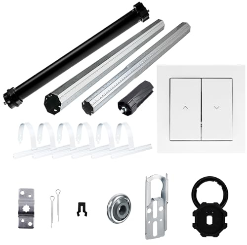 NOBILY Rolladen-Komplett-Set elektronischer Maxi-Rolladenmotor PE5 20/15-60 elektr. Endabschaltung (Zugkraft 50kg) für 60mm Achtkantwelle + Doppelwippe rastend bis zu einer Gesamtlänge von 2,00 Meter