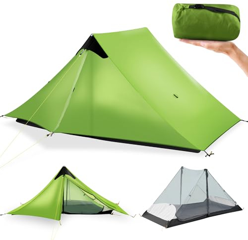 Ultralight Tent 3-Season Backpacking Tent 1 Person/2 Person Camping Tent, Outdoor Lightweight LanShan Camping Tent Shelter, Perfect for Camping, Trekking, Kayaking, Climbing, Hiking, 2 Person, Green