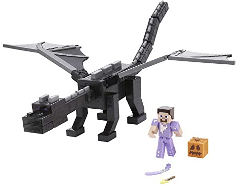 Mattel Minecraft HHW17 - Ultimative Drachenfigur Ender, ca 50 cm, Nebel-atmende Kreatur, mit farbwechselnder Steve Figur, Waffe, Pfeil und Kampfzubehör, Spielzeug Geschenk für Kinder ab 6 Jahren