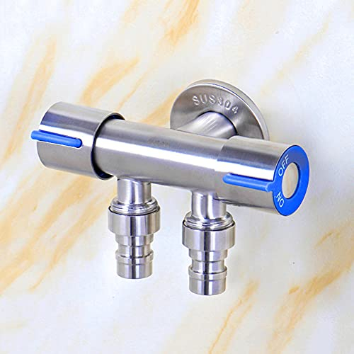 doppelwasserhahn 1/2 zoll Edelstahlhahn Waschmaschine Waschmaschine Wasserhahn doppelarmatur G1/2 Garten-Gebürstet F.