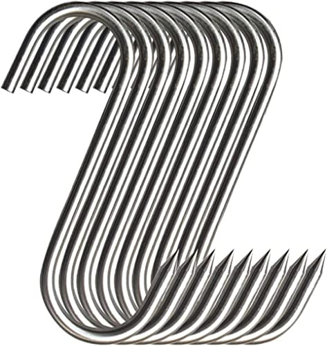 MUFEDAT 20Pcs 5.1inch Stainless Steel Meat Hooks, SUS304, S-shaped, 13CM, 100lb, Kitchen, Butcher, Hunter, Smoking