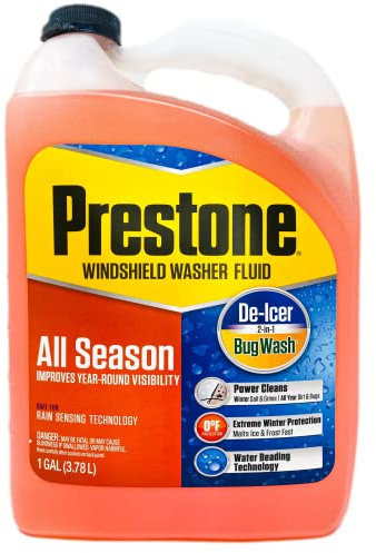 Prestone 2-in-1 All Season Year Round Windshield Washer Fluid 0 Degree (1 Gallon),Orange