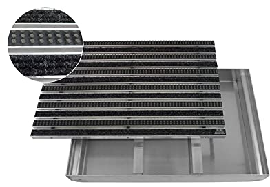 Emco Eingangsmatte Diplomat Rips Cassettenbürste mit ALU Bodenwanne Schuhabstreifer, Größe:750 x 500 mm
