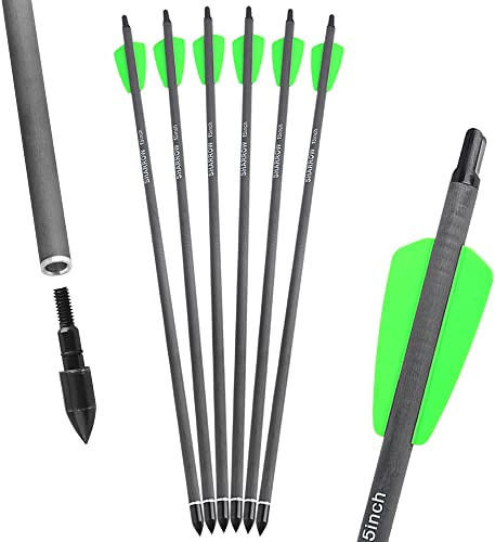 AMEYXGS Bogenschießen Armbrustbolzen 7,5 15 Carbon Armbrustpfeile mit 2 Feder Moon Nocken und abnehmbaren Spitzen für das Schießen 12/24 Pack