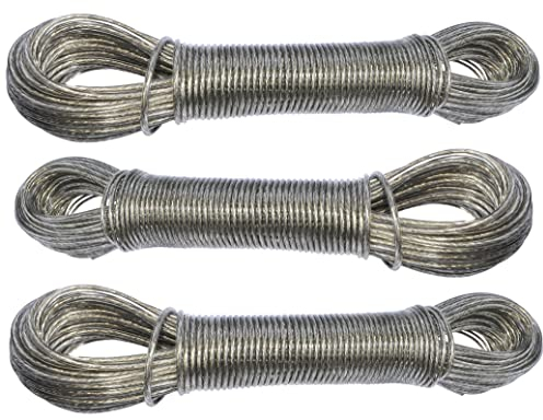AERZETIX - C18607 - Satz von 3 Seile Schnur wäscheleine mit eisendraht im Inneren 2.5 mm x 20 m - kunststoffabdeckung - notwendiges zubehör für trocknen ihrer wäsche
