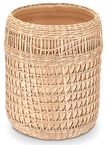 Decorasian Bodenvase für Pampasgras - Deko Vase Gräser - dekorativer Behälter im Boho Stil - holzoptik mit Makramee Geflecht - L