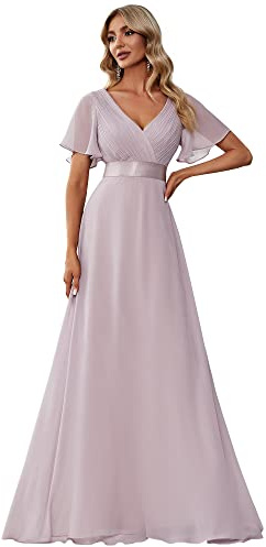 Ever-Pretty Women's Double V-Neck Short Flutter Sleeves Empire Waist Elegant Chiffon Long Evening Dresses 9890
