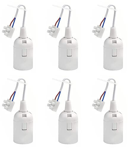 LbsAMP 6 Pièces Douille de Lampe E27 Support D'ampoule 4A 250V Douille de Rénovation de Chantier avec Câble Douille de Lampe Suspension pour Ampoules à Lncandescence et LED (Max. 60W) - Blanc
