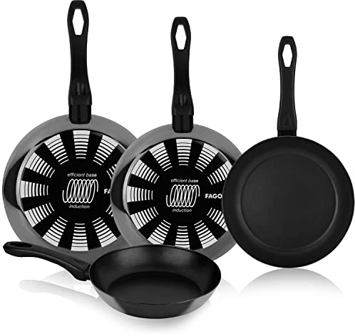 Fago r Indutherm - Pfannen-Set, Schwarz, 20 + 24 + 26 + 28 cm, emaillierter Stahl, zweilagig, für alle Herdarten, Spülmaschine, Induktion
