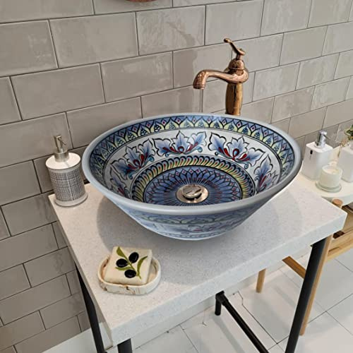 Bathroom Mexican Vessel Sink, Ceramic Countertop Basin, Talavera Bowl, Bath Vanity Countertop Washbasin, Bath Remodeling, Lavatory Restroom