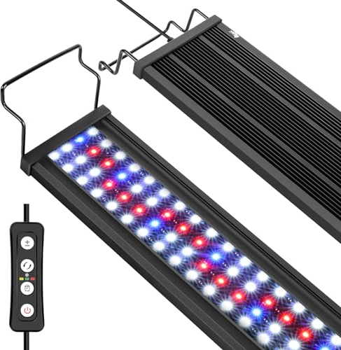AQQA Aquarium Beleuchtung, Aquarium LED Beleuchtung,Vollspektrum Aquarium Licht with Timer automatisch EIN/aus,5 Helligkeitsstufen,mit ausziehbarer Halterung, 7 Farben