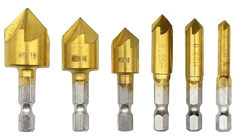 Hocansen 6 Teiliges sechskant bohrer set 5 Flöten Senkbohrer 90 Grad Stanzwerkzeug Fasen Bohrer für Aufstecksenker Holz Kunststoff (LJ-ZT/6/8/9/12/16/19mm）