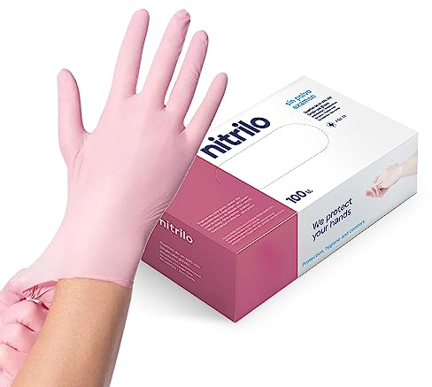ABD Guantes Nitrilo Desechables sin polvo, sin látex, 100 unidades/caja, guantes desechables, disponibles en talla S, M, L y XL(LATEX FREE) (M, Rosa)