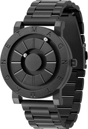 EUTOUR Reloj Hombre Relojes Magnetico Designer Cuarzo Sin Vidrio Rodamiento de Bolas Relojes de Pulsera para Hombres con Correa de Acero Inoxidable Negro 40mm