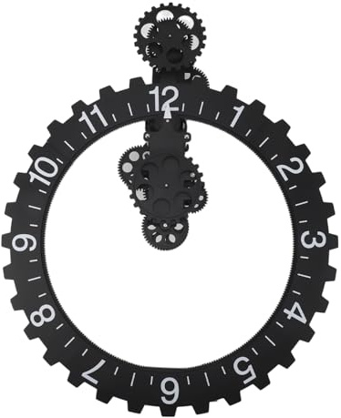 Topiky 15,94 Zoll Große Zahnrad Wanduhr, 3D Bewegungszahnraduhr, Retro Hängezahnraduhr, Rotierendes Mechanisches Stundenrad, Wandkunst, Dekorative Uhr für Wohnzimmer und Zuhause (Black)