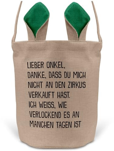22Feels Onkel Osterkorb mit Henkel Ostergeschenk Tragetasche Ostern Deko Osternest Körbchen Hasenohren (Beige/Grün)