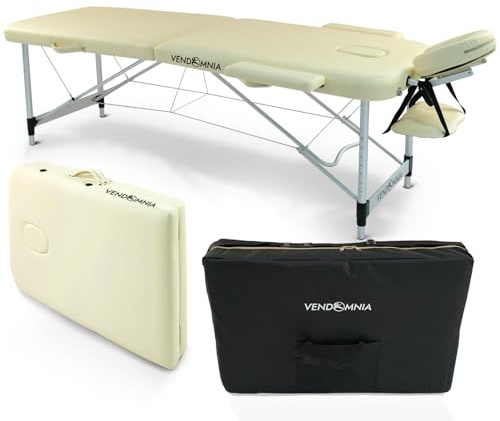 VENDOMNIA Mobile Massageliege - Aluminium mit 2 Zonen höhenverstellbar inkl. hochwertiger Kopfstütze Tasche Armlehnen - Farbwahl Klappbar, Massagetisch Massagebett Massagebank Behandlungsliege