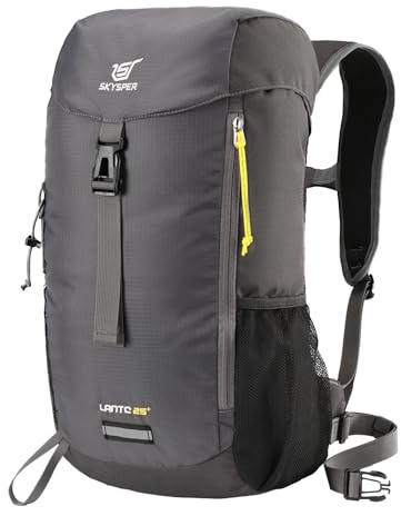 SKYSPER 25 L vandringsryggsäck, lätt och andningsbar ryggsäck unisex vandring vandring ryggsäck resor, Grå, 49x26x17 cm