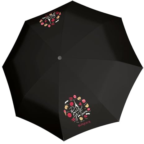 Doppler Regenschirm faltbar – Automatisches Öffnen und Schließen – wasserdichter Stoff – geeignet für einen Reiserucksack – 8 Faserrippen – Reisezubehör – Leinwand 98 cm – Je Taime