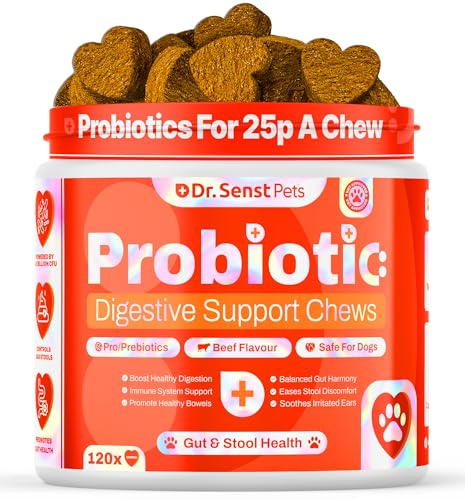 Dr Senst Probiotics for Dogs 120x Dog Probiotics for Gut Health, Immunity Health, Sensitive Stomach, Diarrhea, Anal Gland, Scooting, Loose Stool, Itchy Ears, Canine Dog Probiotic Supplements Treats UK