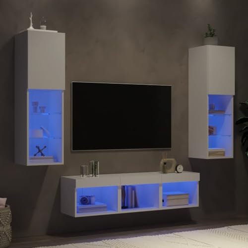 ShGaxin Väggmonterade TV-möbler med 5 st vitt trä, TV-bord, TV-skåp, TV-skåp, TV-bord, vardagsrumsmöbler, TV-bord, vardagsrumsmöbler, TV-bord - 3216604