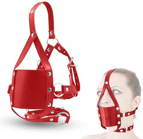 BDSM Fetisch Maske mit Knebel Mund Extrem Silikon Ball Gag,Bondage Einstellbar Kopfmaske mit Mundknebel,Maske mit Ballknebel,BDSMs Toys,BDSMs Spielzeug für Frau Paare Extrem Sex Spiele (Rot)