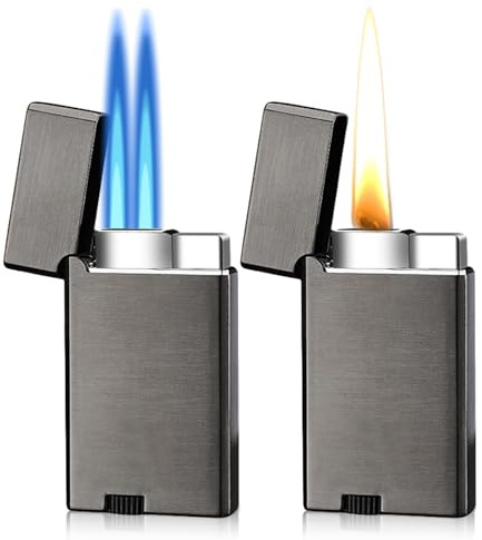 2 x Encendedor de gas recargable con llama doble a chorro, mechero eléctrico resistente al viento para velas, cocina, camping, parrilla, chimenea, regalos para hombres (sin gas)