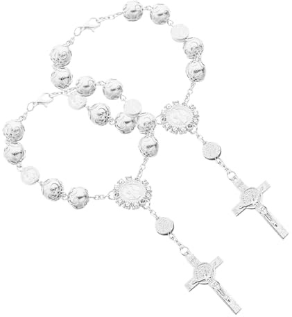 CGEAMDY 2 Stück Rosenkranz-Armband Rückspiegel-Anhänger Für Damen Und Herren, Autorosenkranz Mit Kruzifix Für Auto-Rückspiegel Innenspiegel Sonnenblende(Weiß)