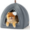 Bedsure Cat Cave Bed Indoor - Large Flannel Hooded Cat Igloo House, 44x44x44cm Enclosed Foldable Pet Bed with Removable Washable Cushion Pillow, Grey