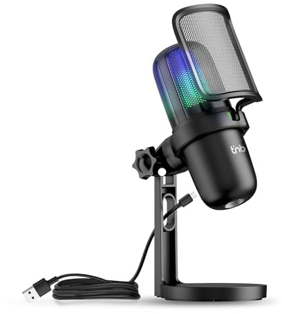 T'nB - Micrófono USB con condensador para PC y PlayStation PS4/PS5, micrófono para juegos de luz RGB, transmisión y podcast, ideal para Youtube, Twitch, Discord y videojuegos, color negro