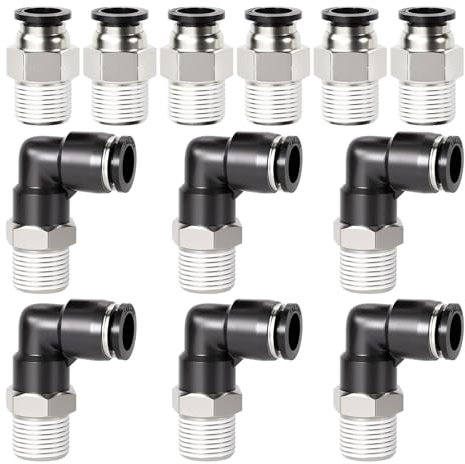 TAILONZ PNEUMATIC Raccords coudés et droits pour tubes de 8MM OD x 1/4 pouce BSP PC8-02+PL8-02(Pack de 12)