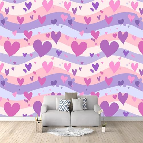 Fototapete Lila Liebeswellenmuster 350x256 cm 3D Vliestapete Wandbild, Mustertapete Moderne Wandtapete, Wohnzimmer Schlafzimmer Kinderzimmer Büro Flur Wanddeko