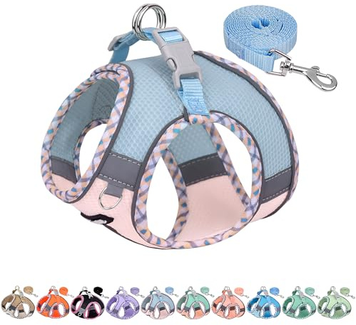 AIITLE Escape-Proof Dog Harness - Extra Soft Jacquard Fabric with Moisture-Wicking Lining, Adjustable Fit for Boston Terrier, Pekingese - Running, Playdates, Outdoor Adventures (Blue-Pink, L)