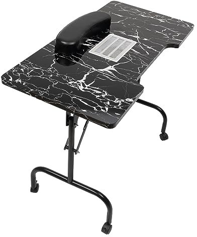 Tavolo portatile per unghie con collettore di polvere da 6 W, tavolo da lavoro pieghevole per manicure per tecnici delle unghie, carrello con ruote girevoli bloccabili, nero, 90 x 40 x 72 cm