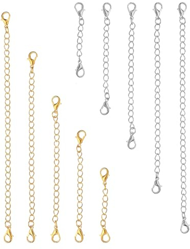 PATIKIL Extensor De Collar De 2/3/4/5/6 Pulgadas, 10 Piezas De Cierres Y Extensiones De Cadena Para Collares Y Pulseras, Fabricación De Joyería, Dorado Plateado